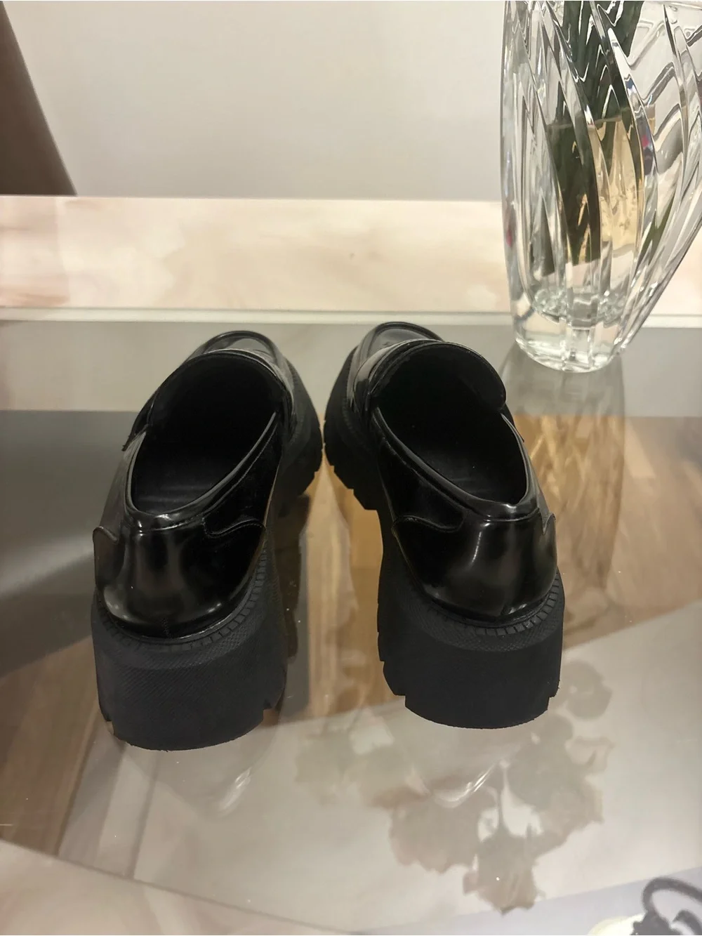 Black Chunky Platform Penny Loafers for Women size 36